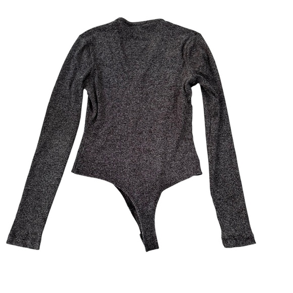 AGOLDE Tavi Mélange Rib Knit Thong Bodysuit in Salt & Pepper Size 10 or L - Picture 6 of 12